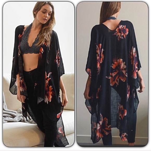 Bohemian Floral Kimono Wrap One Size - Picture 5 of 8
